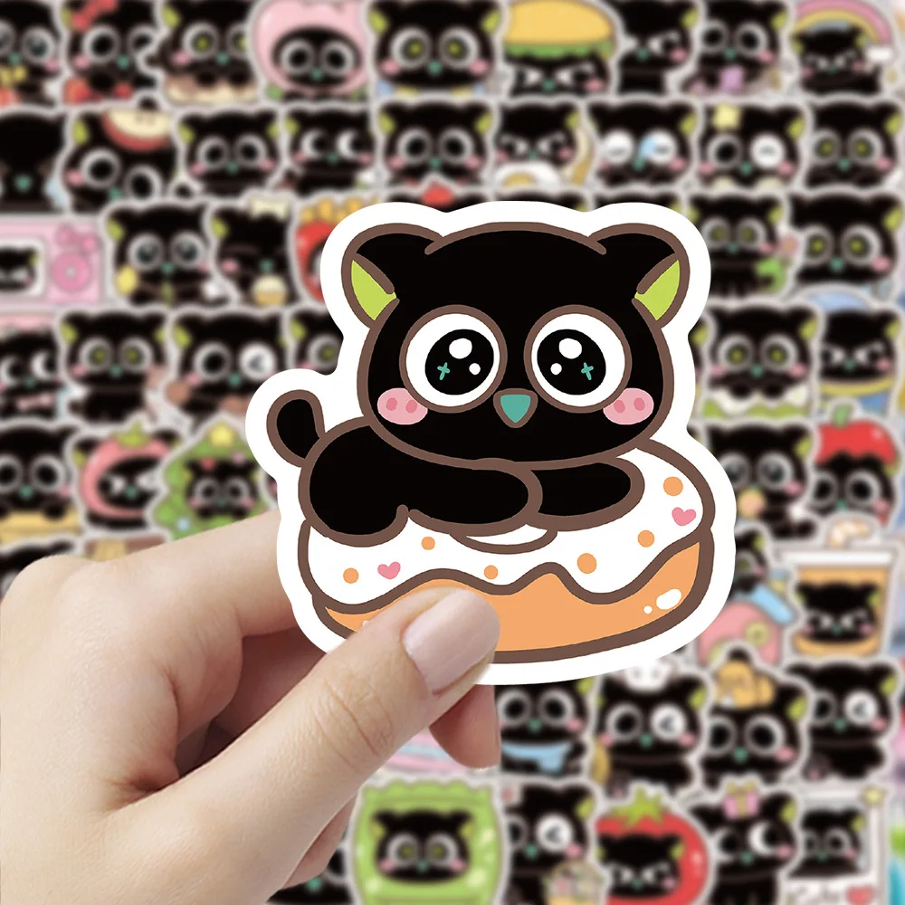 100pcs Original Hand-painted Cute Cartoon Black Kitten Luo Xiaohei Graffiti Decorative Sticker Mug Refrigerator Magnet