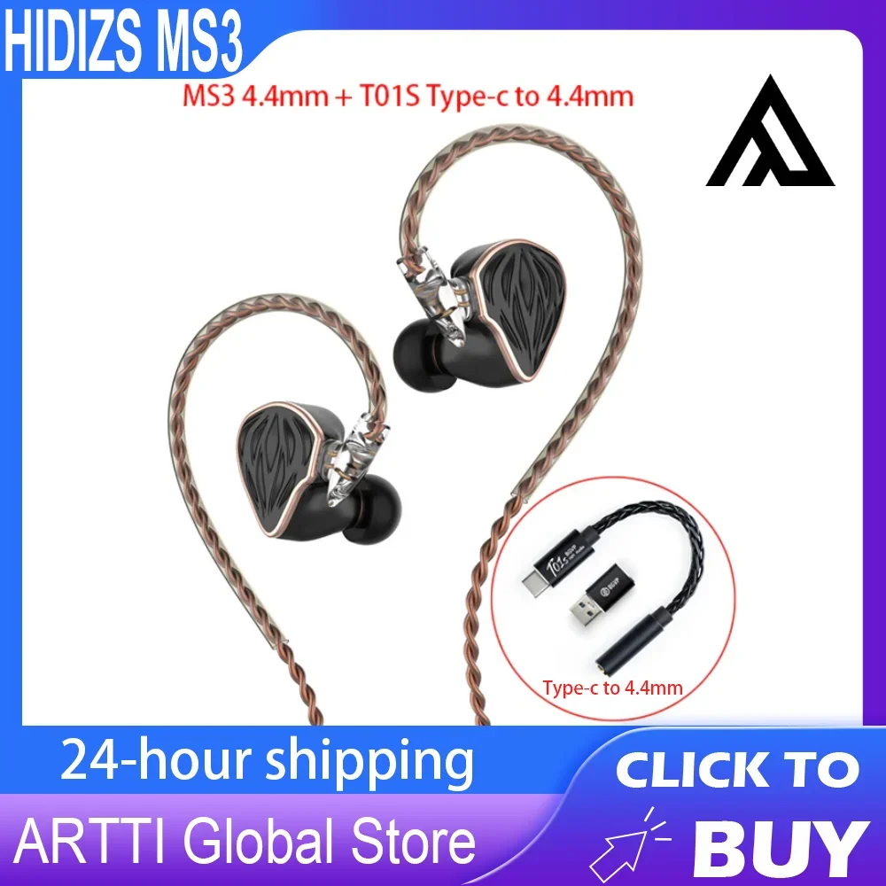 Hidizs MS3 & BGVP T01S DAC 2BA+1DD Hybrid HiFi Hybrid 3 Drivers in-Ear Monitor Wired Headphones with 2Pin 0.78 OFC Gold-plated