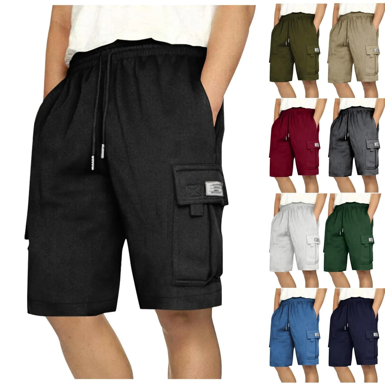 

Модные мужские шорты на шнуровке с несколькими карманами, летние однотонные тонкие дышащие шорты, повседневные спортивные шорты на шнурке
