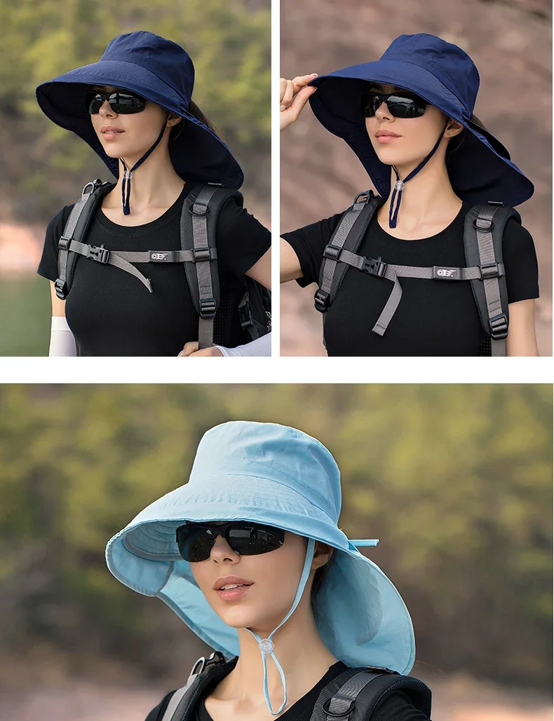 Sommerhut für Damen, Outdoor UV-Schutz für den Hals, Sonnenblende für Herren, Angeln, Wandern, breite Krempe, Schal, Sonnenschutz, Pferdeschwanzkappe, undefiniert – Detail 11