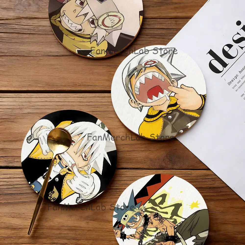 

S-SoulS Anime E-Evans 2D Pattern round Wooden Coaster Decorative Coffee Cup for Use in Coffee Shops Bars Wine Beer