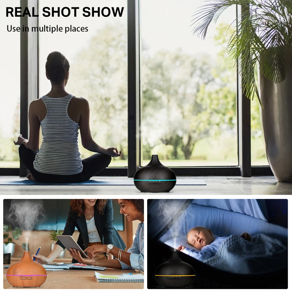 موزع روائح الزيوت العطرية للعلاج العطري، جهاز تحكم عن بعد، مرطب هواء بالموجات فوق الصوتية، رائع مع ضوء LED 7 ألوان