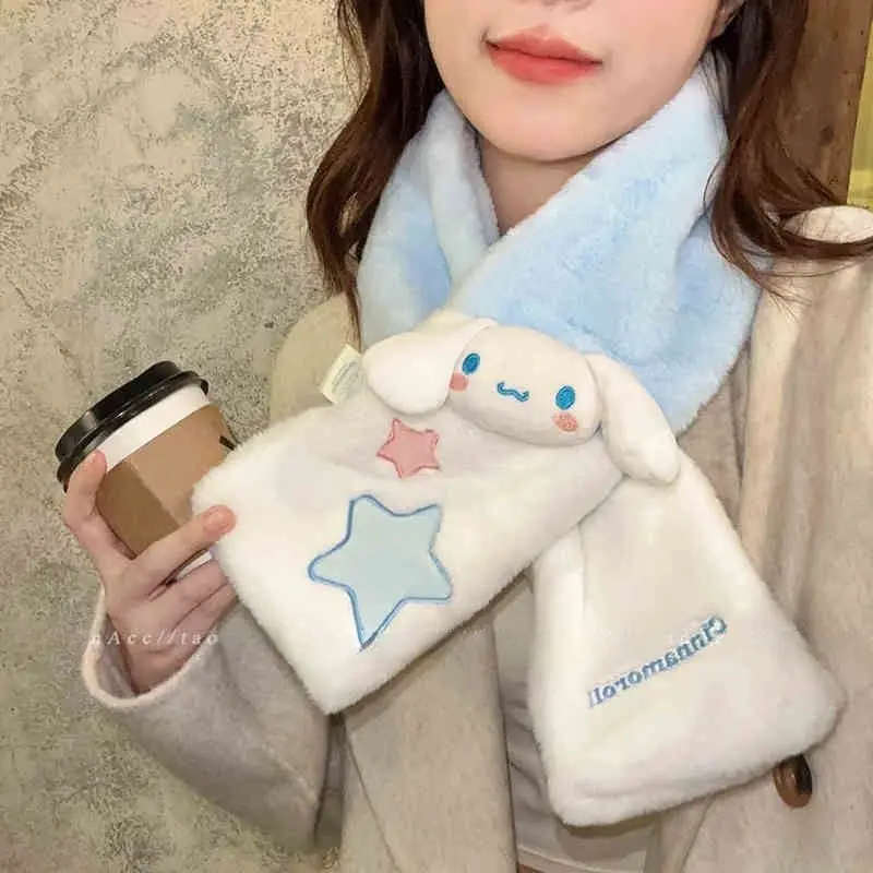 Sanrio Cute Cartoon Cinnamoroll Kuromi Mymelody Scarf Winter Windproof Warm Cold Proof Scarf Sweet Girl Cute Plush Accessories