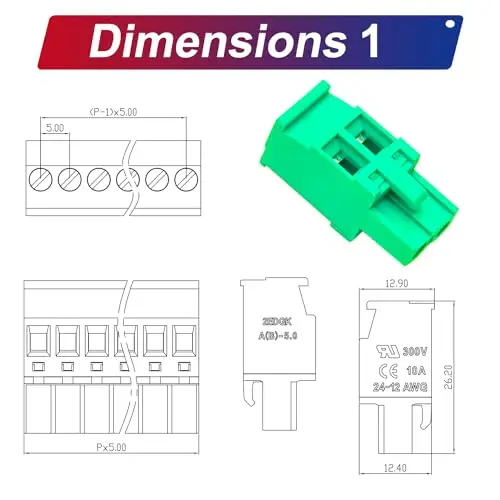 5.0mm Phoenix Connector 2 Pin, Green PCB Screw Terminal Block Connector Screw Connection (4Pcs 5.0M-ZK-2P)