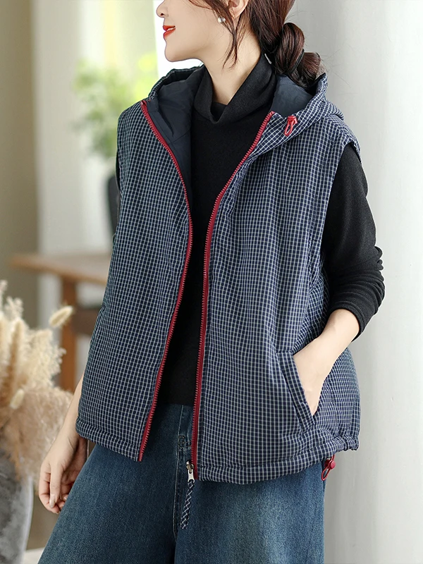 Automne hiver Plaid Double face portable à capuche coton gilet femmes à la mode chaud Svel coton Jaet trajet Sle