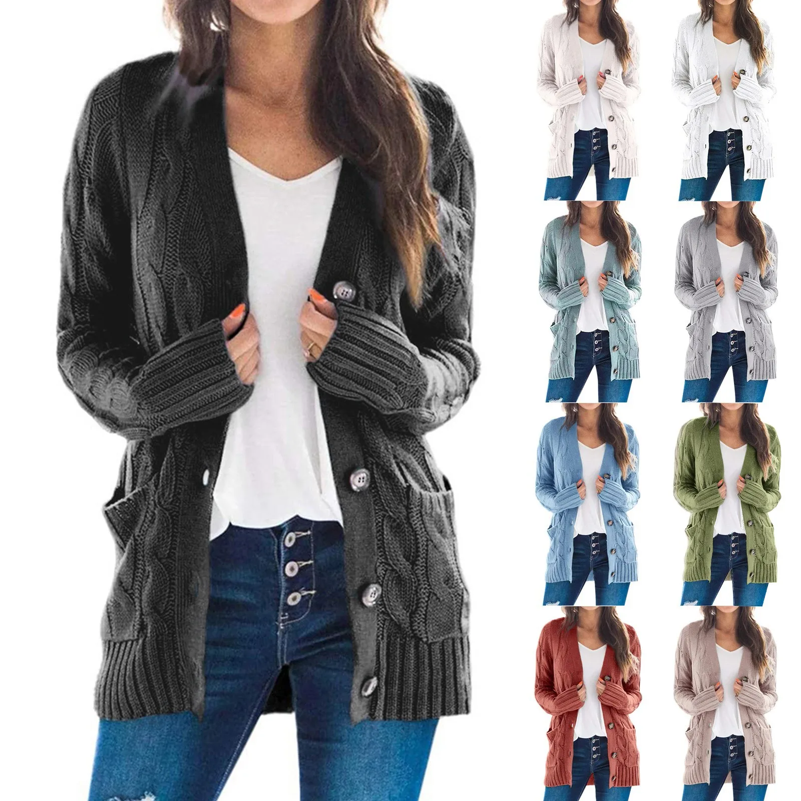 Cardigan lavorato a maglia aperto sul davanti da donna maglione lavorato a maglia a maniche lunghe Casual solido maglione di classe giacca Chunky