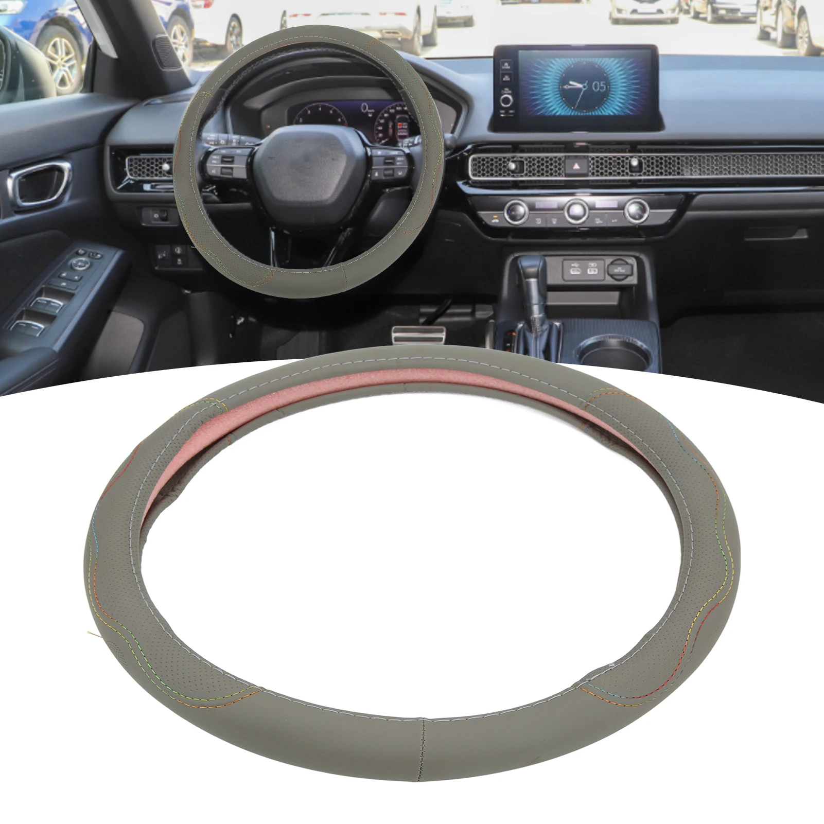 

38CM Leather Grain Steering Wheel Cover with Anti Slip Decoration Universal Protective Cover for Automobiles Interior Decoration