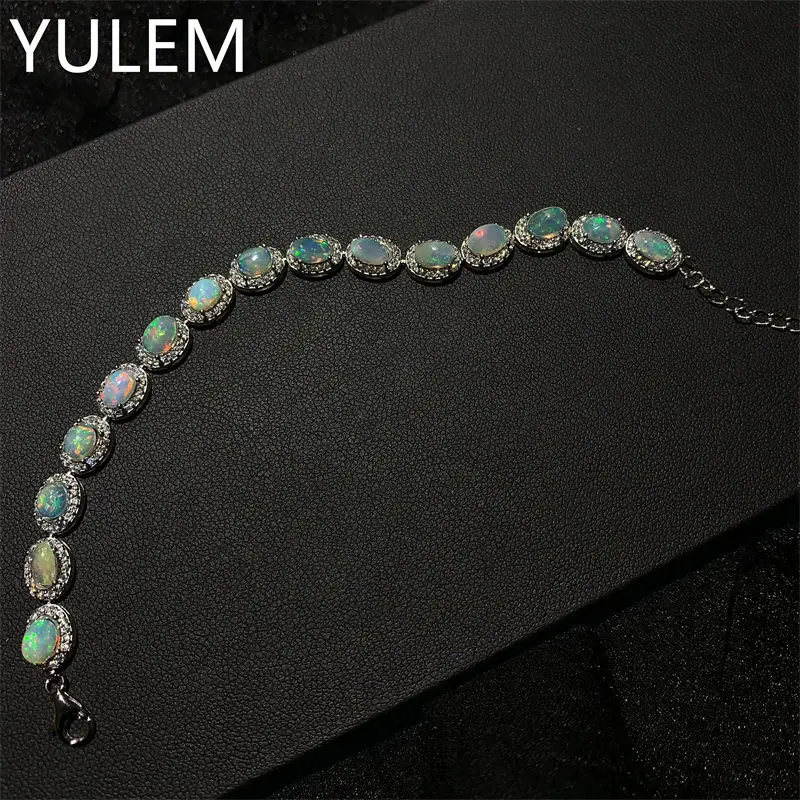 Newest Style Natural Opal Bracelet for Women Fine Jewelry Real 925 Silver  4x6mm Size Gem Party Gift