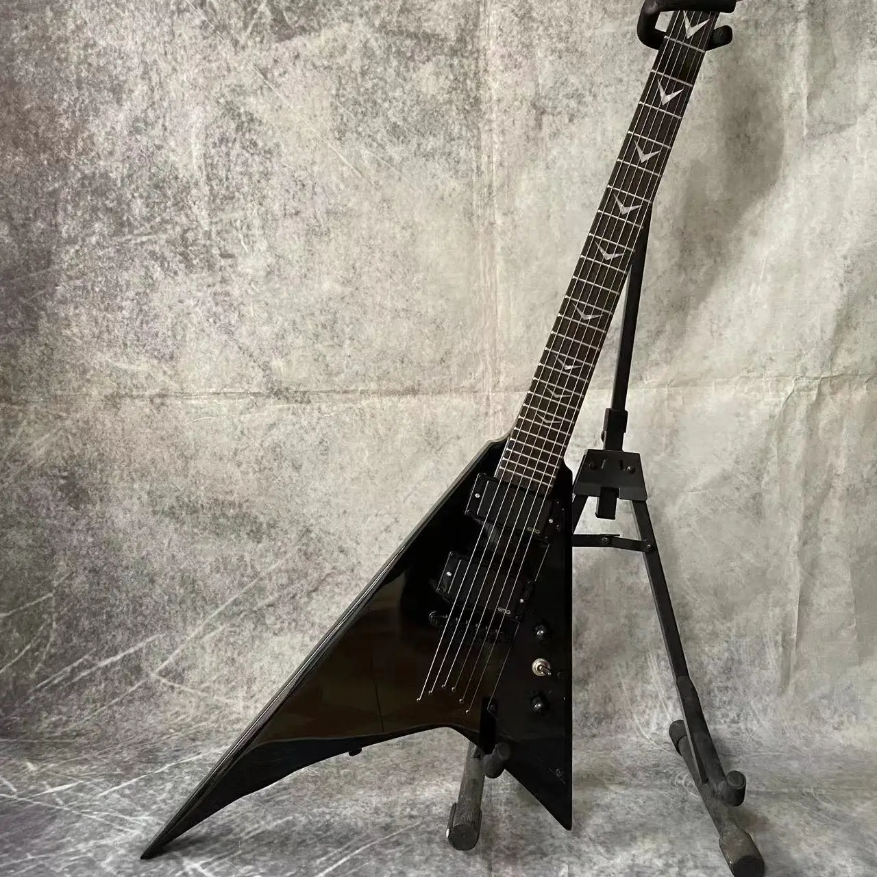 Custom Jack style V shape electric guitar in black color