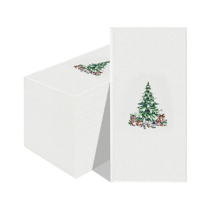 Servilletas Desechables de Papel con Diseño de Árbol de Navidad, 25/50 Unidades, con Sensación de Lino, para Fiestas Familiares, Regalos Navideños