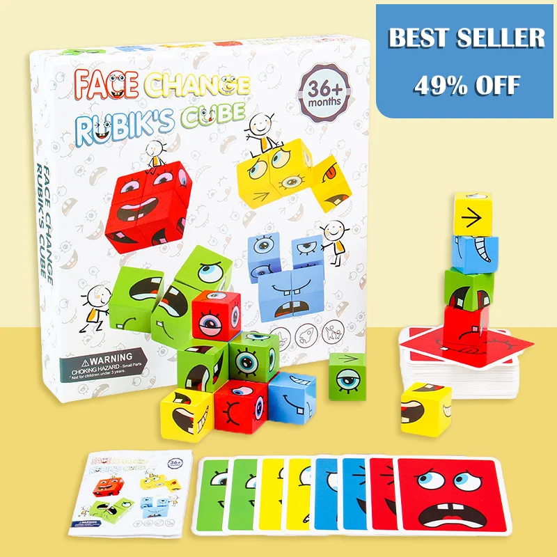 Wooden Expressions 5D Puzzles Faces Changing Game Toy Board Games Educational Faces Changing Family Table Game Kids Toys