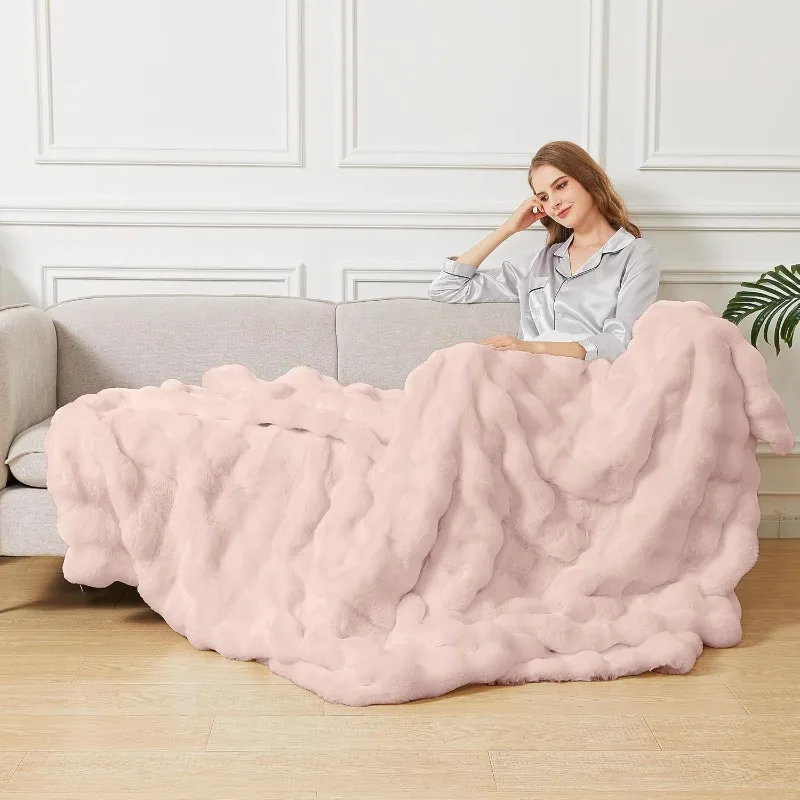 

Pink Fluffy Blanket For Couch Living Room Faux Fur 50x60 Fuzzy Throw Blanket For Bed Soft Furry Bed Cozy Comforter Home Decor Gi