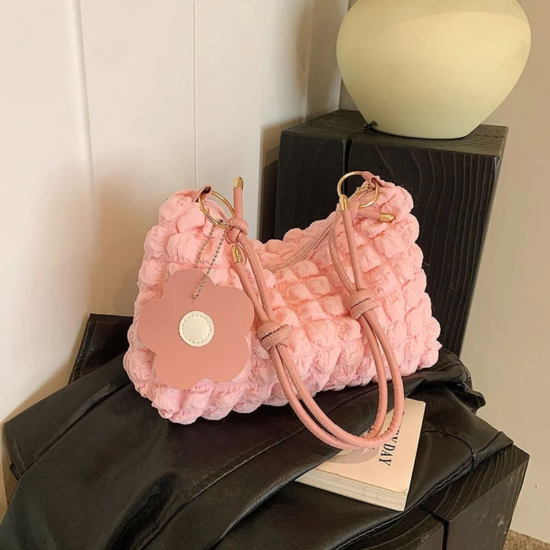 Trendy Pleated Bubbles Shoulder Bags Handbag Daily Commuting Bag Underarm Bag Plaid Quilted Solid Totes Bag Messenger Bag
