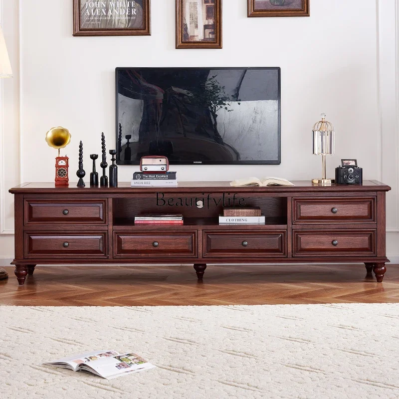 

LAmerican pure solid wood TV cabinet small apartment retro household coffee table TV cabinet