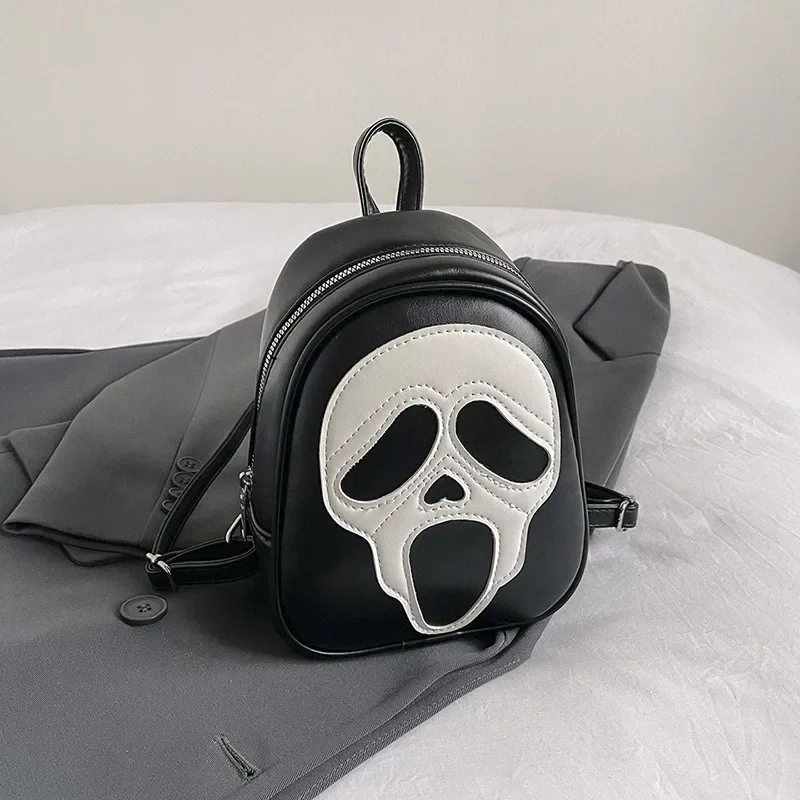 Novelty Skull Pattern PU Leather Backpacks For Women Funny ghost Small Backpack Female Fashion Knapsack Travel Bag 2024 Trended