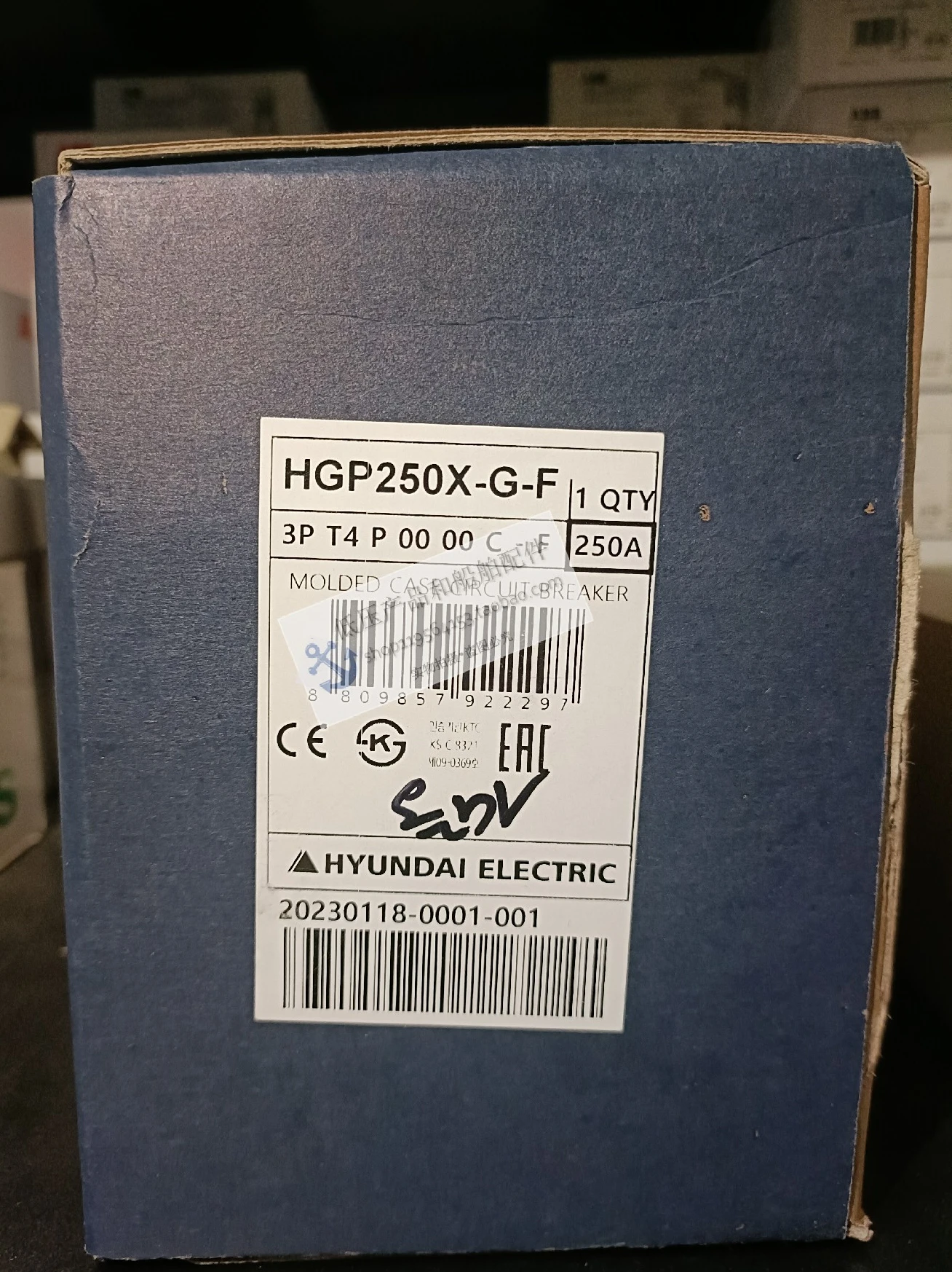 Original Genuine HYUNDAI Modern Molded Case Circuit Breaker HGP250X 225A 3P Plug-in, For Ships