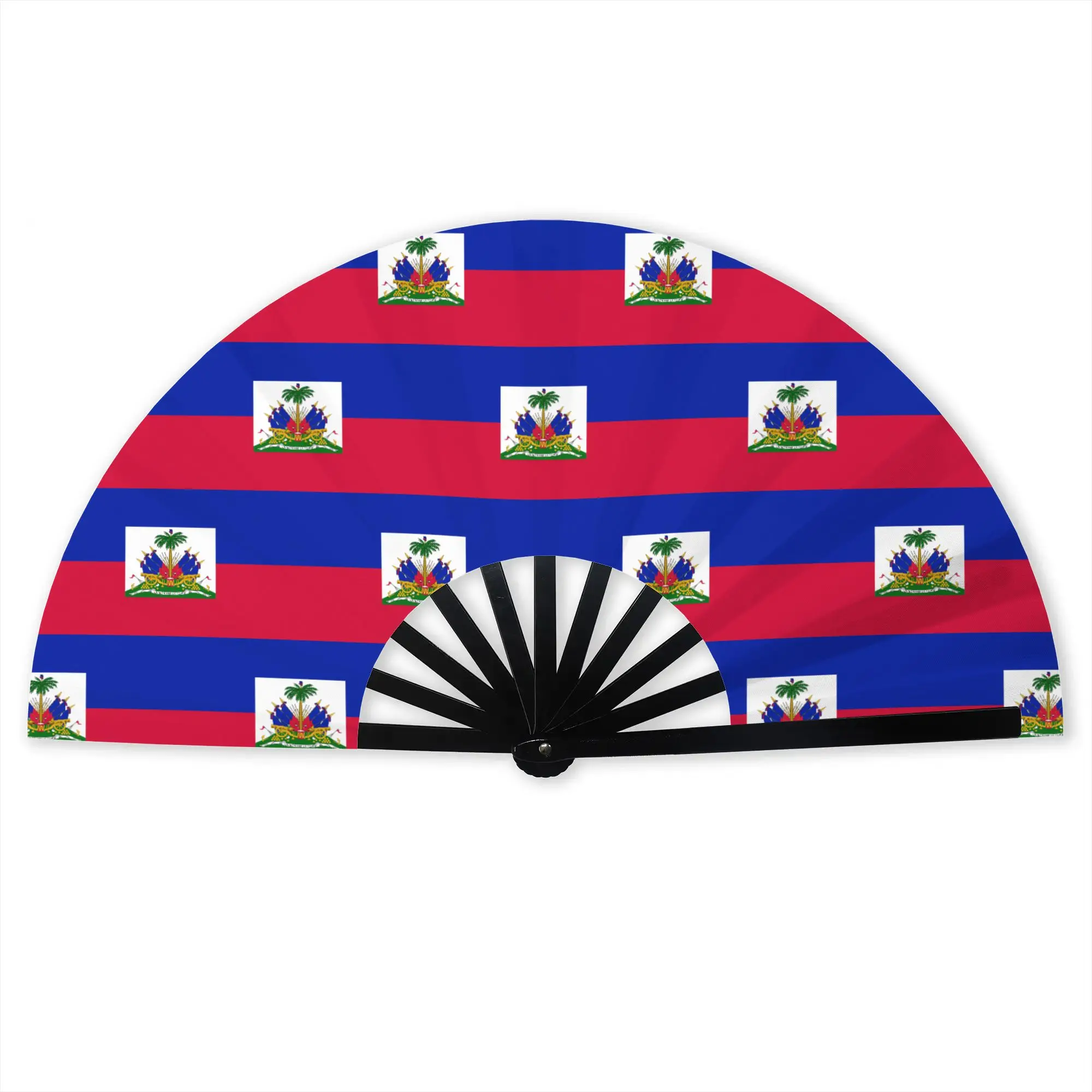 Customized Flag of Haiti's Nation Portable Pocket Fan Camping Parade Polyester Folding Fan Chinese Dance Handheld Cooling Fans