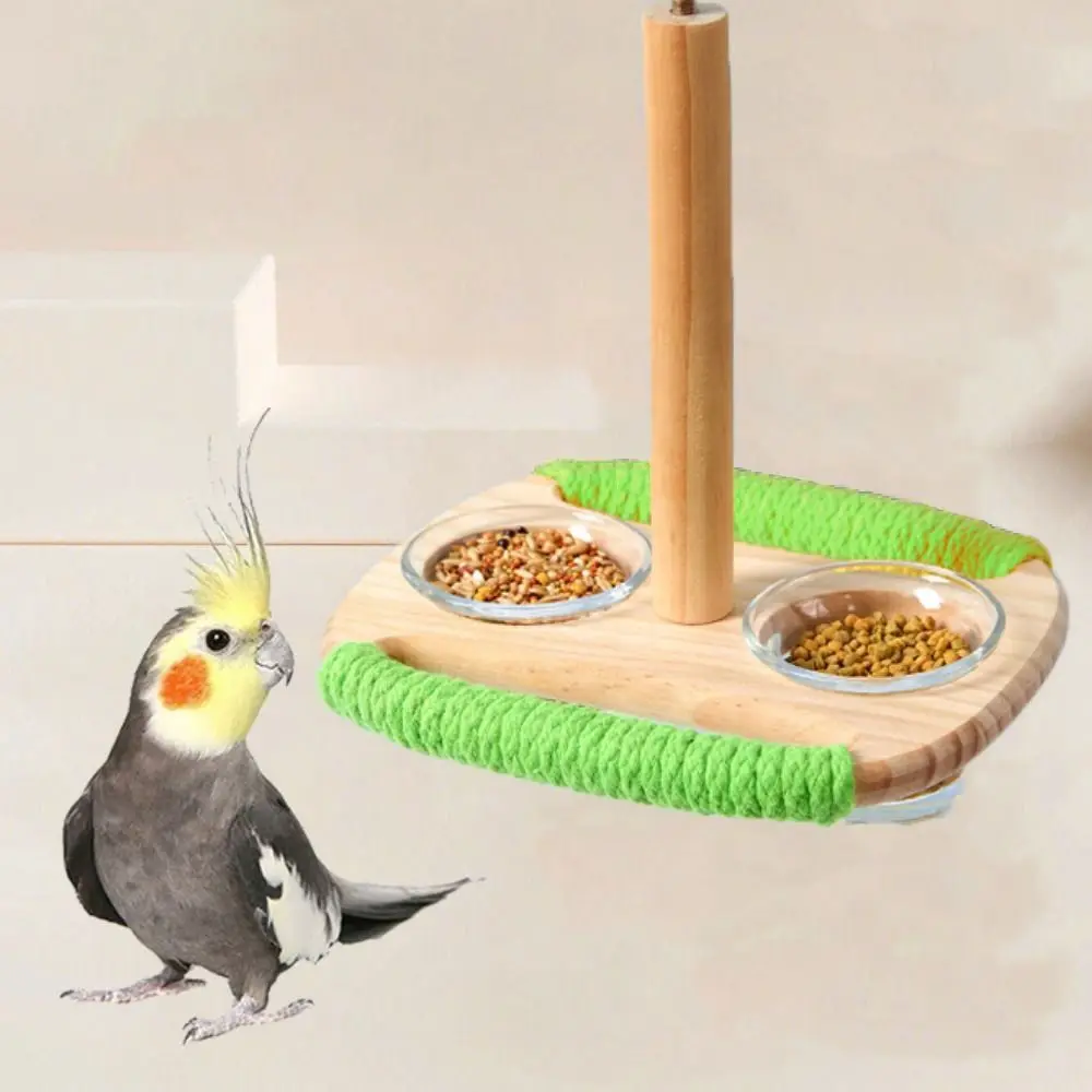 

Cotton Rope Wooden Parrot Feeder Cotton Rope Easy to Clean Parrot Station Stand Hanging Bird Food Container Parrot