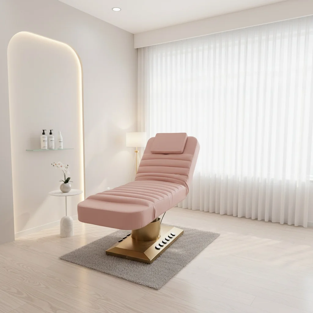 Beauty Salon Esthetician Furniture Gold Base Curve Facial Bed Electric Cosmetic Eyelash Bed Luxury Spa Massage Table Lash Bed