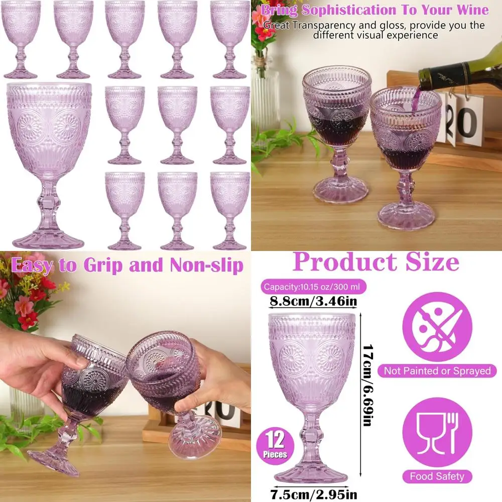 

Set of 12 Vintage-Style 10 oz Goblets, Elegant Stemware for Weddings, Romantic Drinkware, Ideal for Beverages and Special Occasi
