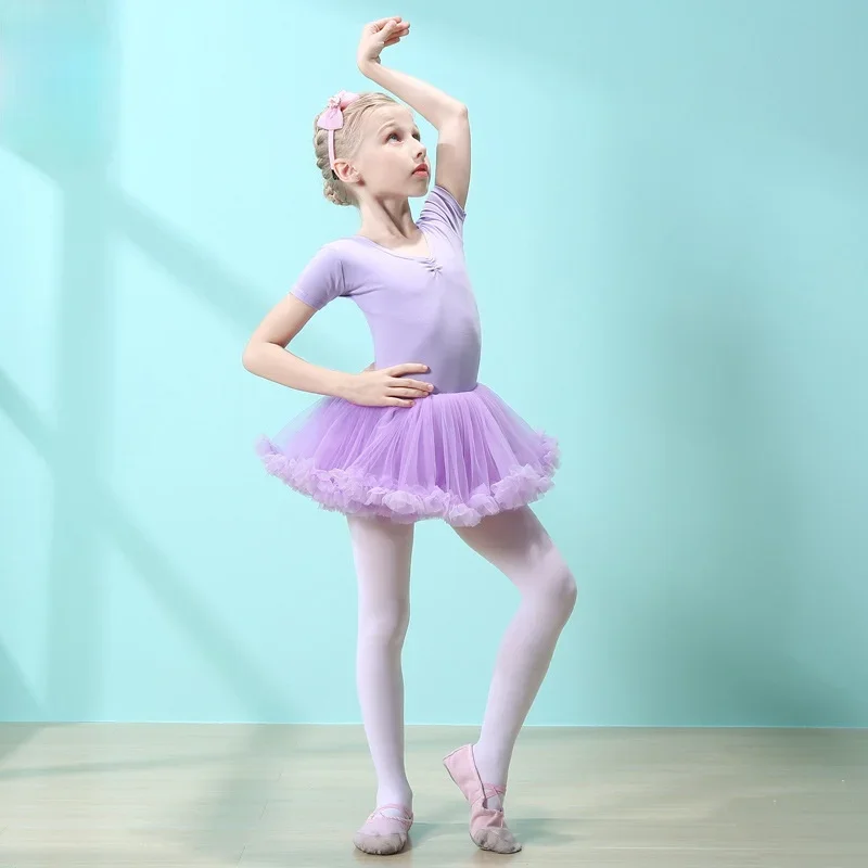 Short-sleeved Ballet Dress Summer Girls Gymnastic Ballet Leotard Tutu Dance Dress Kids Summer Ballerina Clothing Dance Wear