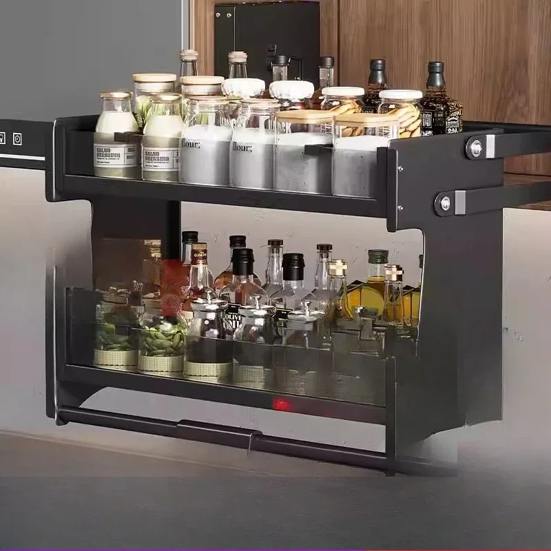 A Kitchen hanging cabinet lift basket cabinet upper and lower buffer