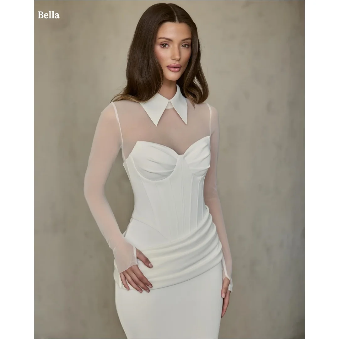 

Белые вечерние платья Bella без бретелек с длинными рукавами по индивидуальному заказу, вечерние платья с вырезом русалки, атласное платье для выпускного вечера длиной до пола, 2025 г.