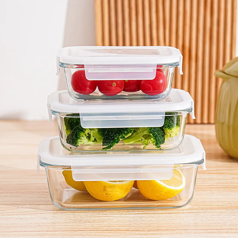 Rechteckige, hitzebeständige Lunchbox aus Glas, hitzebeständig, Bento-Box und Kühlschrank-Lebensmittelaufbewahrungsbox aus Glas