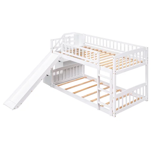 With Two Drawers And Slide, White //Stairway Twin Over Twin Bunk Bed