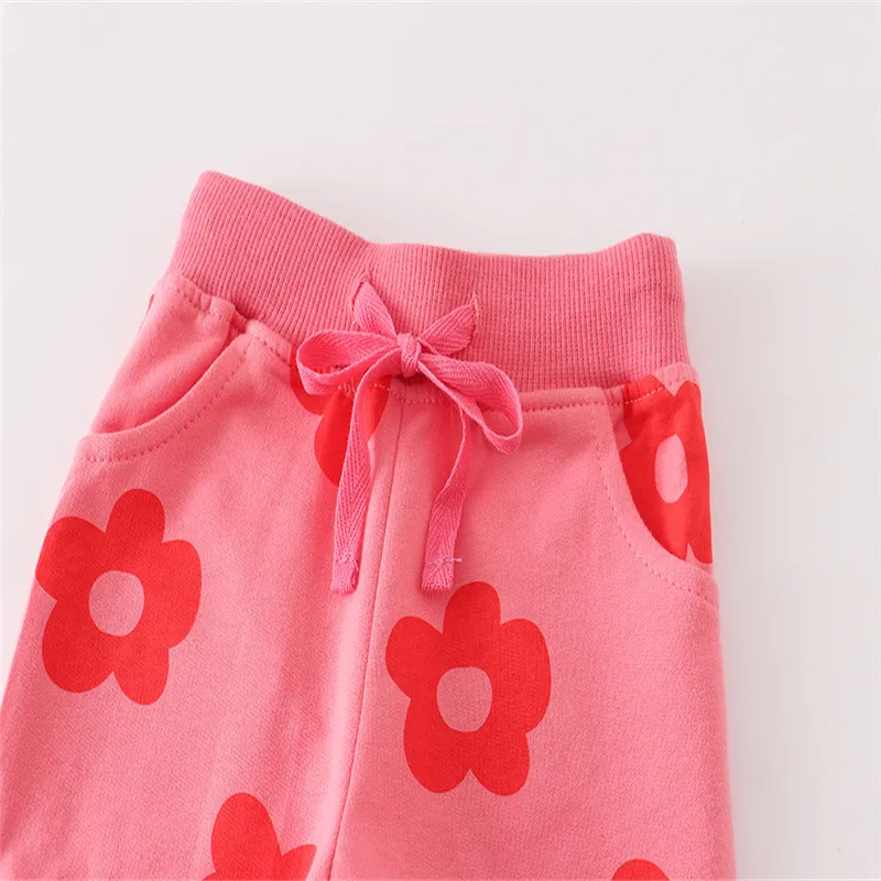 Jumping Meters New Arrival Flowers Print Drawstring Girls Sweatpants Hot Selling Toddler Kids Clothes Floral Toddler Trousers