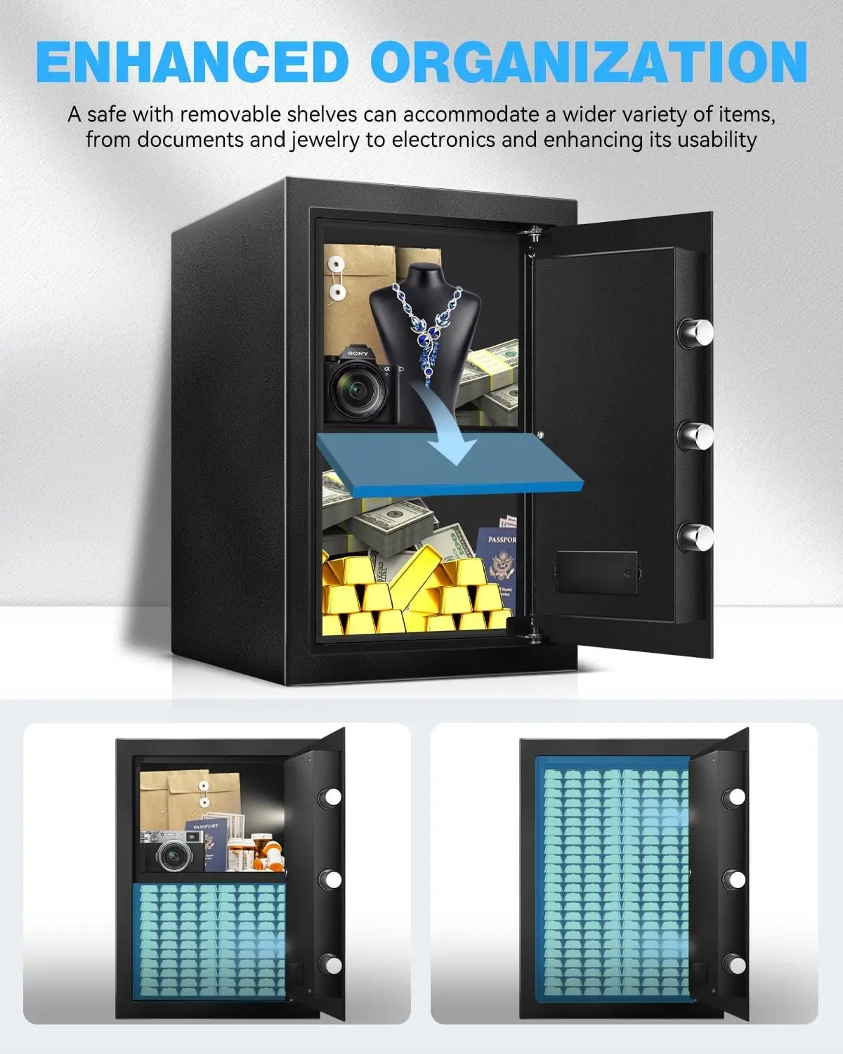 3.5 Cu Ft Fireproof Waterproof Safe Box for Home Use-Steel Electronic Digital Safety Box Personal Security Lock Box with Sensor