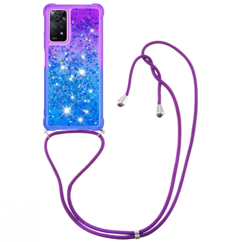 Quicksand Strap Case For Xiaomi Redmi Note 13 12 11 Pro 13C 10 POCO X6 X5 Pro Glitter Gradient Shockproof Liquid Necklace Cover