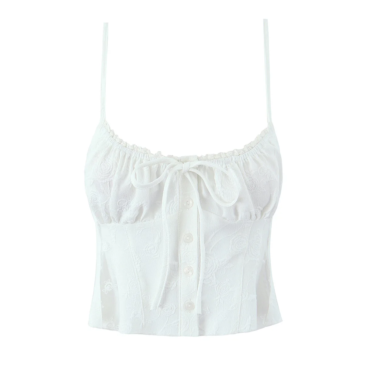 French Rose Embroidery Two Piece Outfit, White Cami Crop Top & High Waist Mesh Panel A-Line Midi Skirt, Y2K Sweet Matching Suit