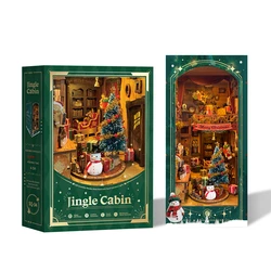 DIY Wooden Christmas Book Nook Shelf Insert Kit Jingle Cabin Miniature Model Kits Bookshelf With Light Bookend for Friends Gifts