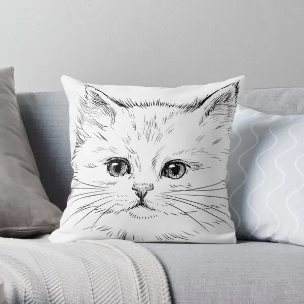 Hand Drawn Cats Head  Printing Throw Pillow Cover Wedding Bed Anime Car Home Case Decorative Square Pillows not include One Side