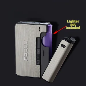 Portable automatic cigarette box, cigarette metal boxes, 10 pieces, smaller cigarette support, men's device, Christmas gifts 12 Main Sales Lighter Door - №4