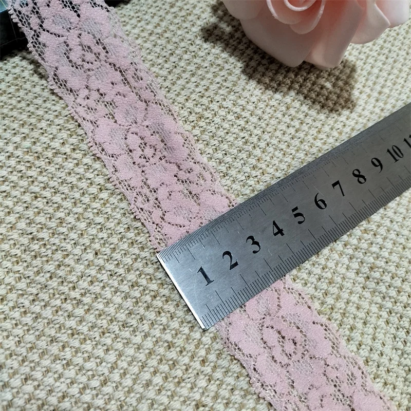 3.5cm S1770 pink elastic and soft lace trim which can be used for accessories and clothing