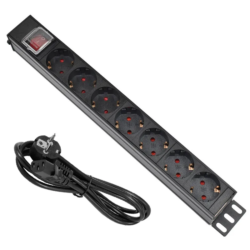 

PDU Power Strip Distribution Unit Cabinet 7 Way AC German Socket Break Switch Aluminum alloy shell C14 port SPD