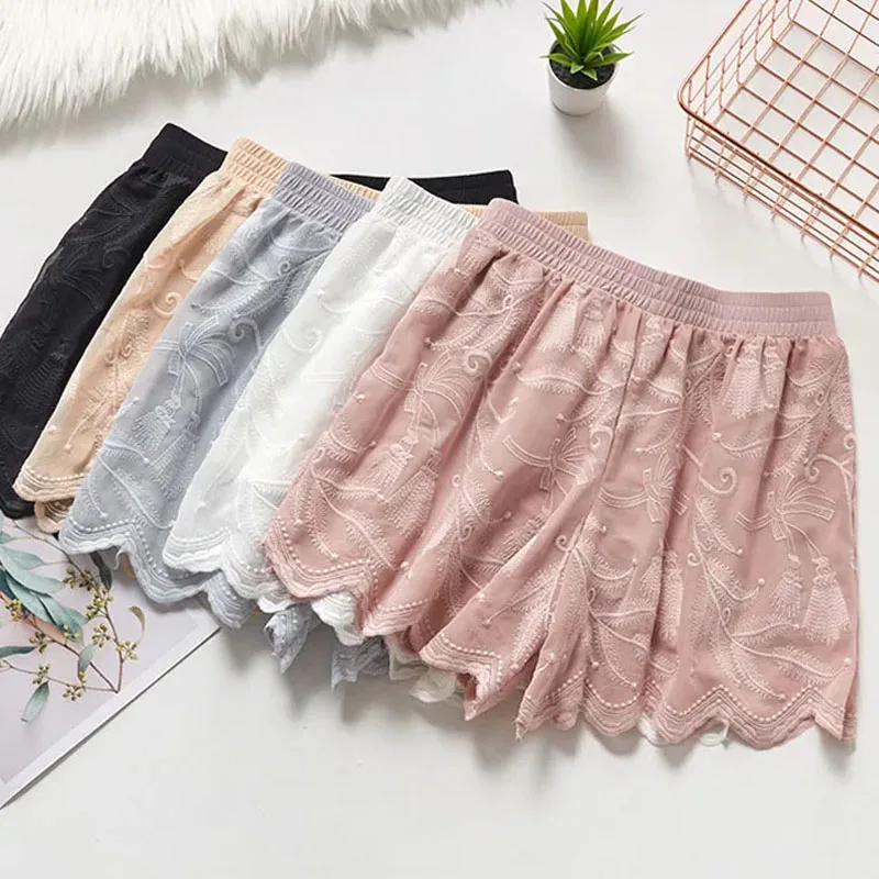 Elegant White Lace Embroidery Knickers Women Loose Ruffle Jk Anti Glare Safety Shorts Comfort Casual Homewear Shorts Underskirt