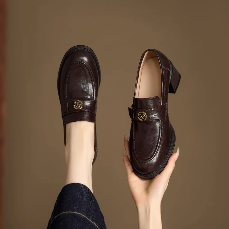 

Женские лоферы DIMANYU из натуральной кожи, винтажные, новинка 2026 года, весенние, на платформе, без застежек, на высоком каблуке, повседневные, для работы