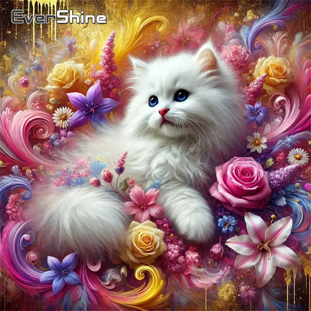 

Evershine Diamond Painting Cat Animal Cross Stitch Kits Art DIY Embroidery Flower Suitable for Beginners Mosaic Handmade Gift