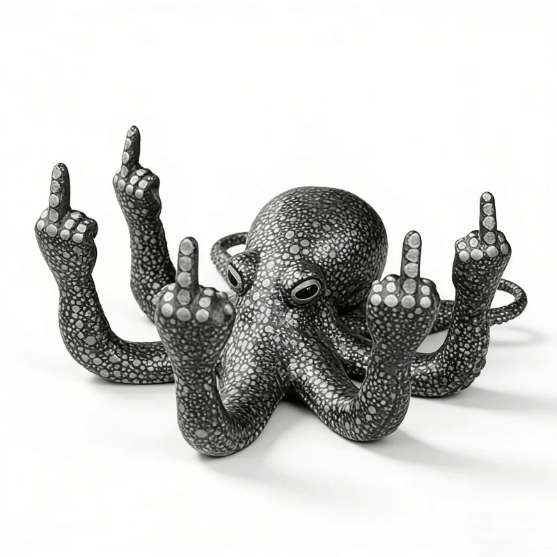 

Middle Finger Octopus Statue Resin Garden Octopus Ornaments Desktop Decor Creative Angry Octopus Sculpture for Indoor Outdoor