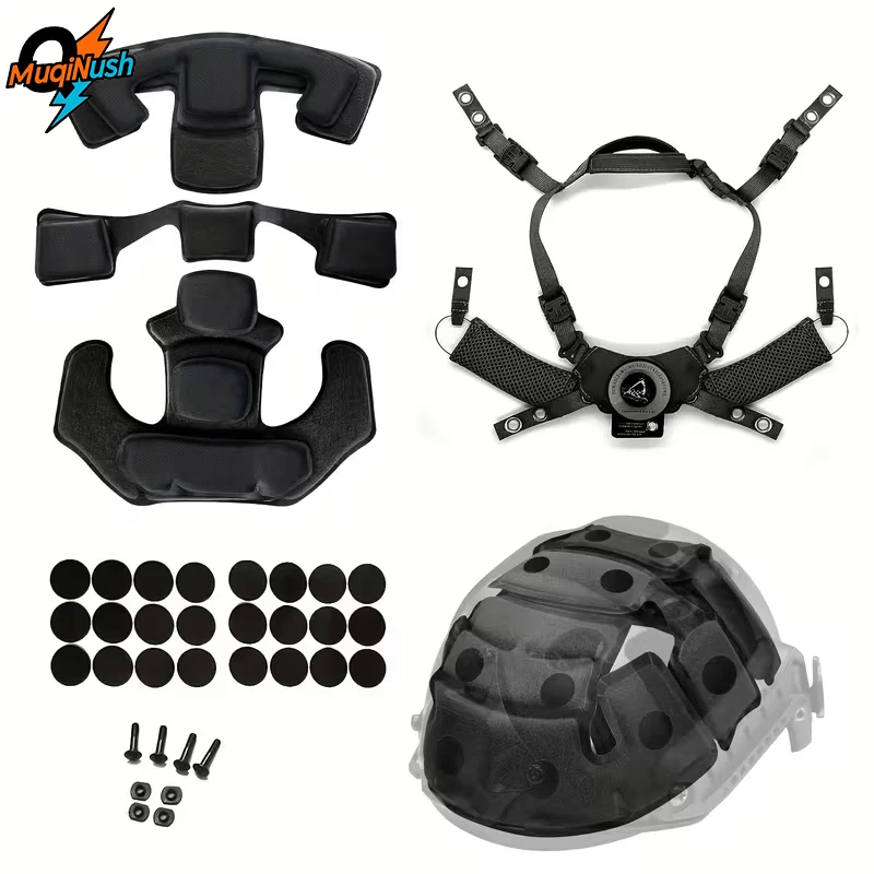 

MuqiNush Tactical Upgrade Kit-Adjustable Memory Foam Cushion&Suspension System for FAST/MICH Helmets,Quick-Install Lanyard