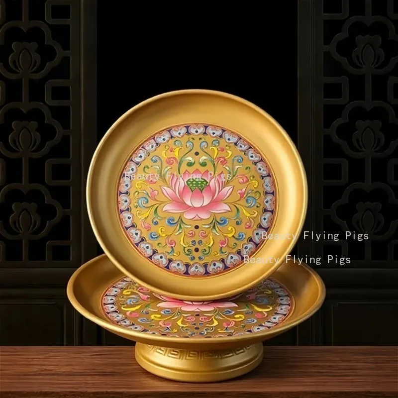 1pc Alloy Buddha Front Tribute Plate Sacrificial Fruit Tray Temple/Buddhist Hall Lotus Tray Buddhist Implements Home Decoration