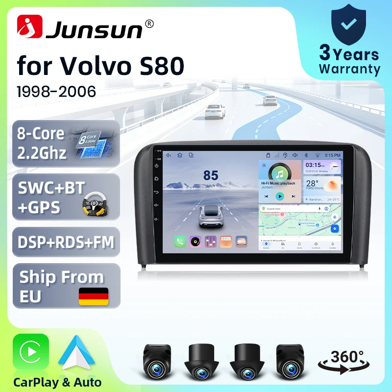 Systèmes stéréo intelligents Android 15 Junsun 9 pouces pour Volvo S80 1998-2006, autoradio avec CarPlay sans fil, commande vocale IA, écran tactile IPS, lecteur multimédia intelligent, unité principale 2 Din, GPS, Mirror Link, Bluetooth automobile, 4G, WIFI, FM, AM, DSP, RDS, SWC, DAB+