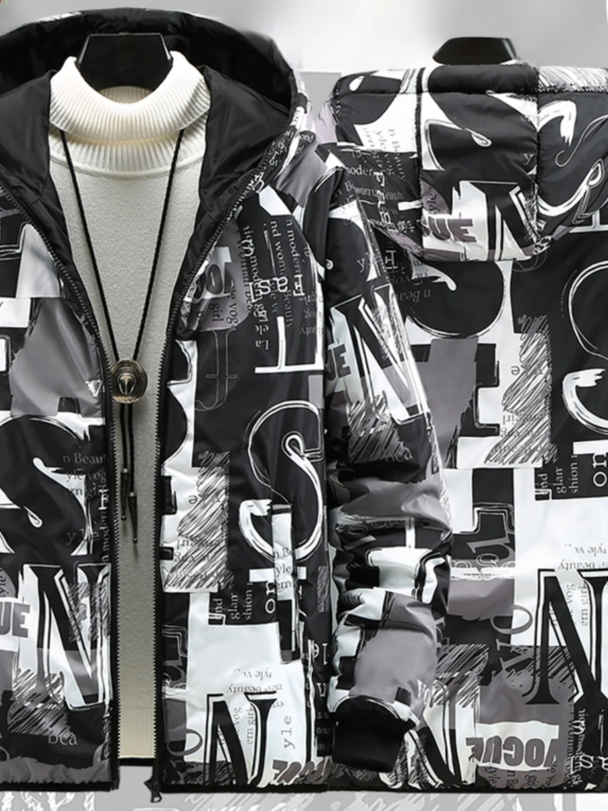 ملابس على الوجهين سترة قطنية خفيفة الوزن للرجال بقلنسوة للخريف والشتاء ملابس قطنية جديدة فضفاضة كبيرة الحجم Faion Urban Sle #4