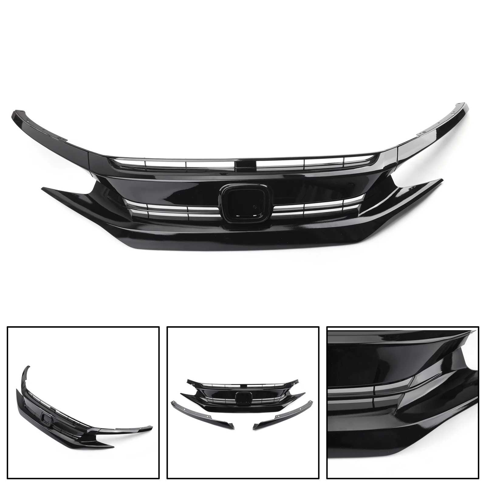 Artudatech Front Hood Grill Grille Eyelid For 2016-2018 Honda Civic Coupe Sedan With Logo