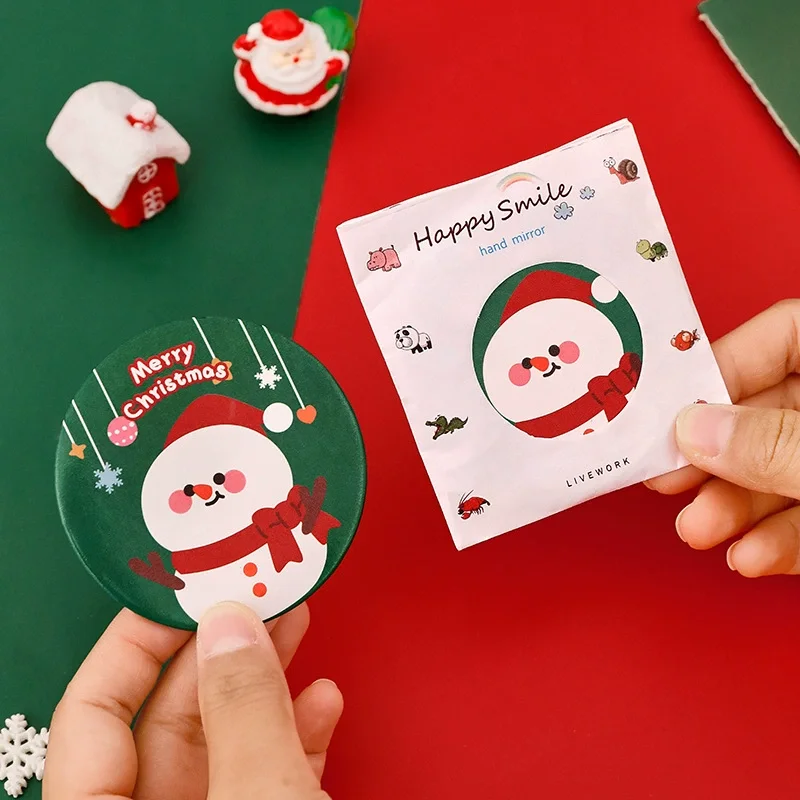 1 pçs natal feminino espelho de maquiagem portátil redondo ferramenta de maquiagem espelhos de maquiagem cosmética mão mini espelho bonito espelho de bolso