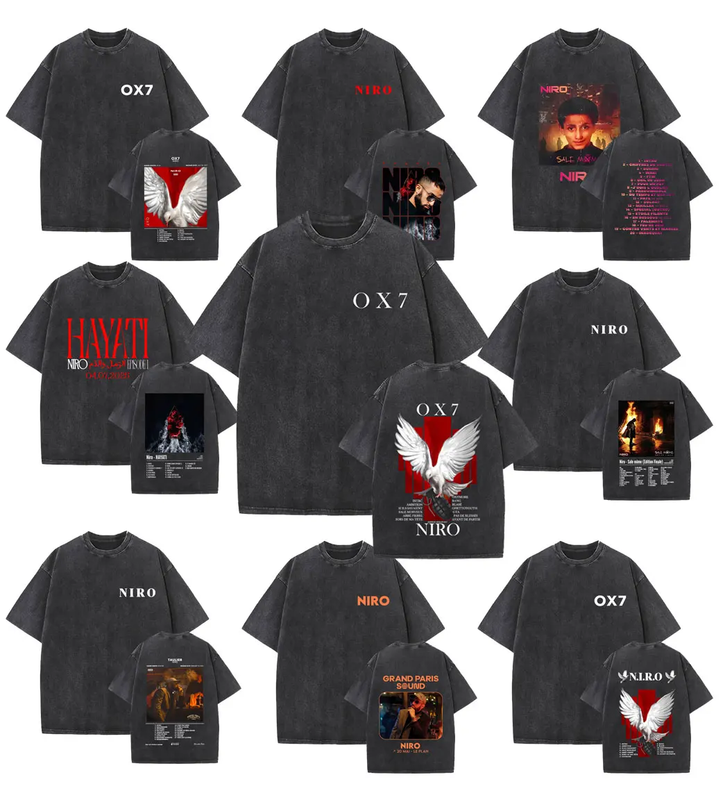 

Rapper Niro OX7 Series Album Graphic Washed Vintage T-shirt Men Women Hip Hop Fashion Pop Music Tshirt Male Oversized Streetwear