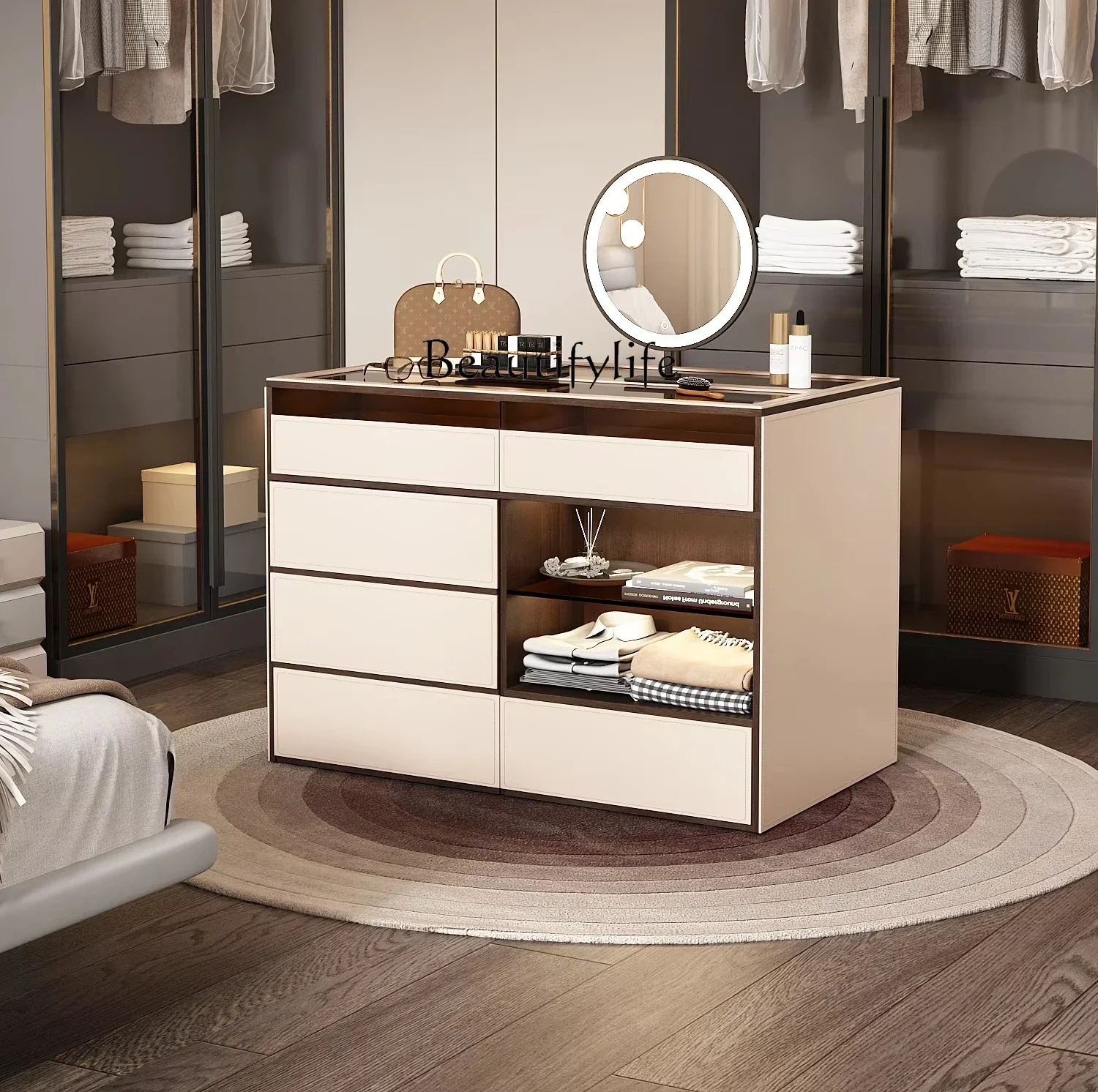 

LJY*Modern simple cloakroom jewelry middle island cabinet dresser integrated double-sided storage display cabinet